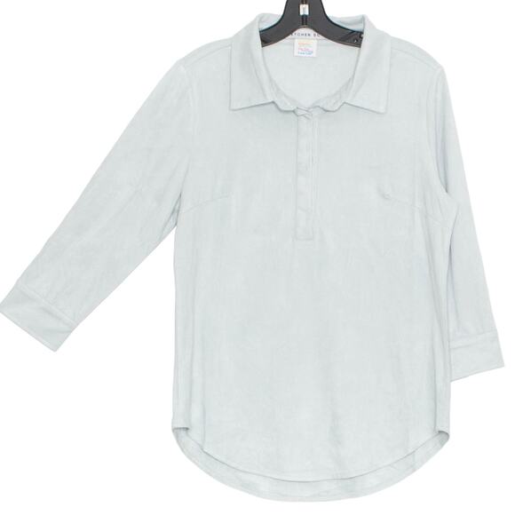 Gretchen Scott Womens Top Faux Suede Polo 3/4 Sleeve Hidden Button Blue Large JD - Picture 2 of 6